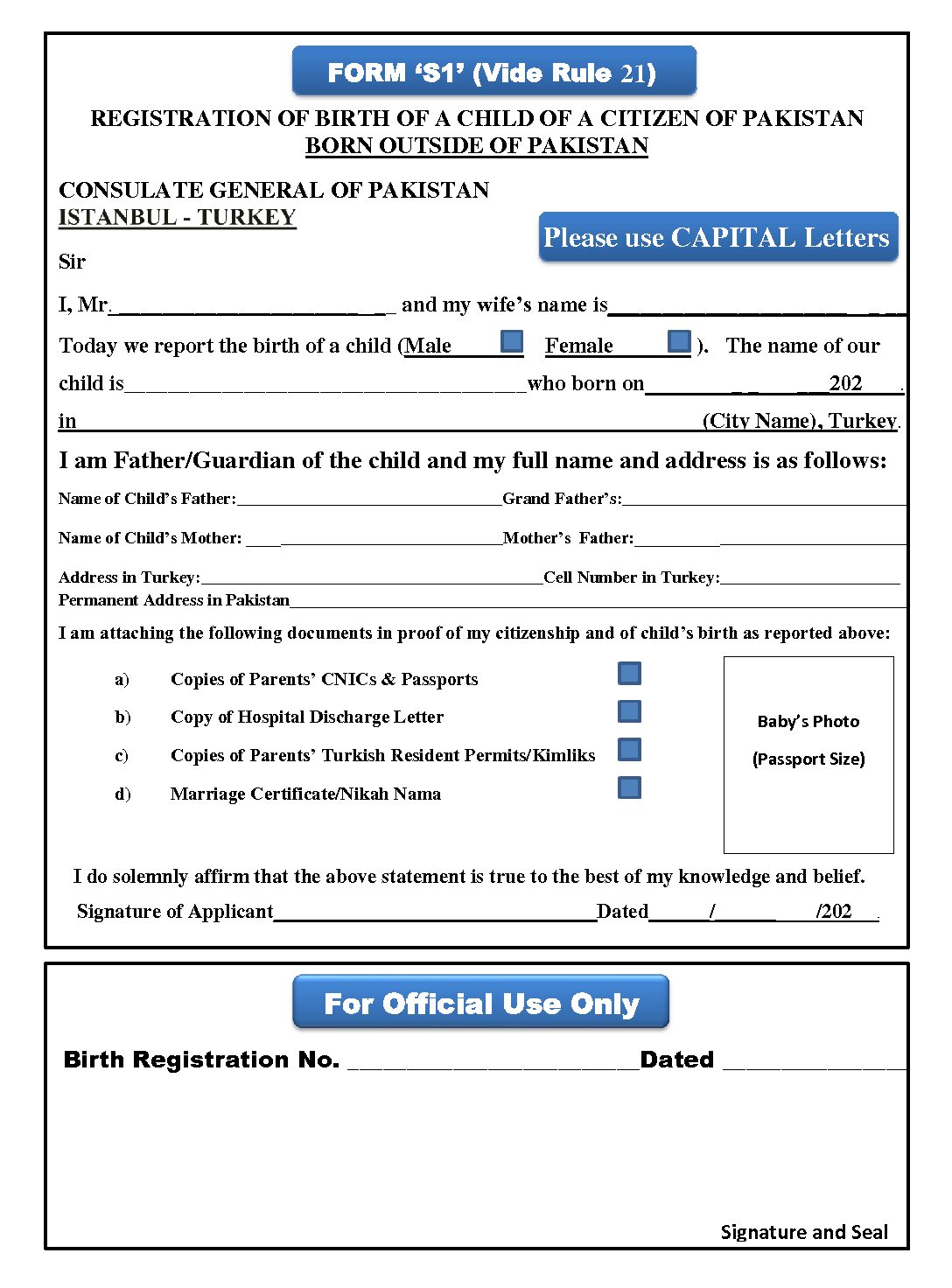 Birth Registration Consulate General Of The Islamic Republic Of 